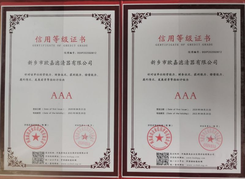 Credit rating certificate